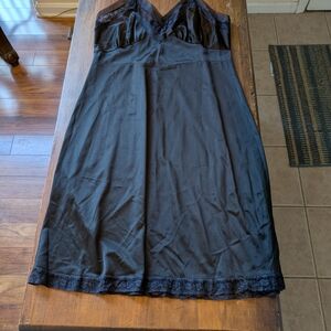 Elegant Vintage Black Lace Trim Slip Nightgown